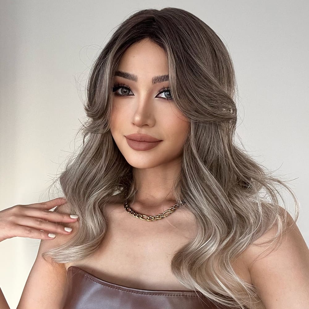 Perruque frange rideau brune