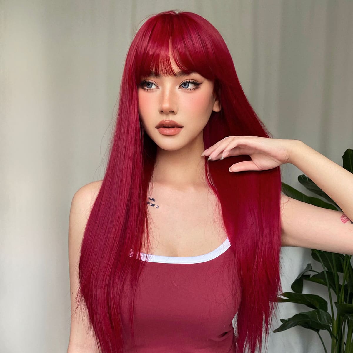 Perruque fuchsia frange