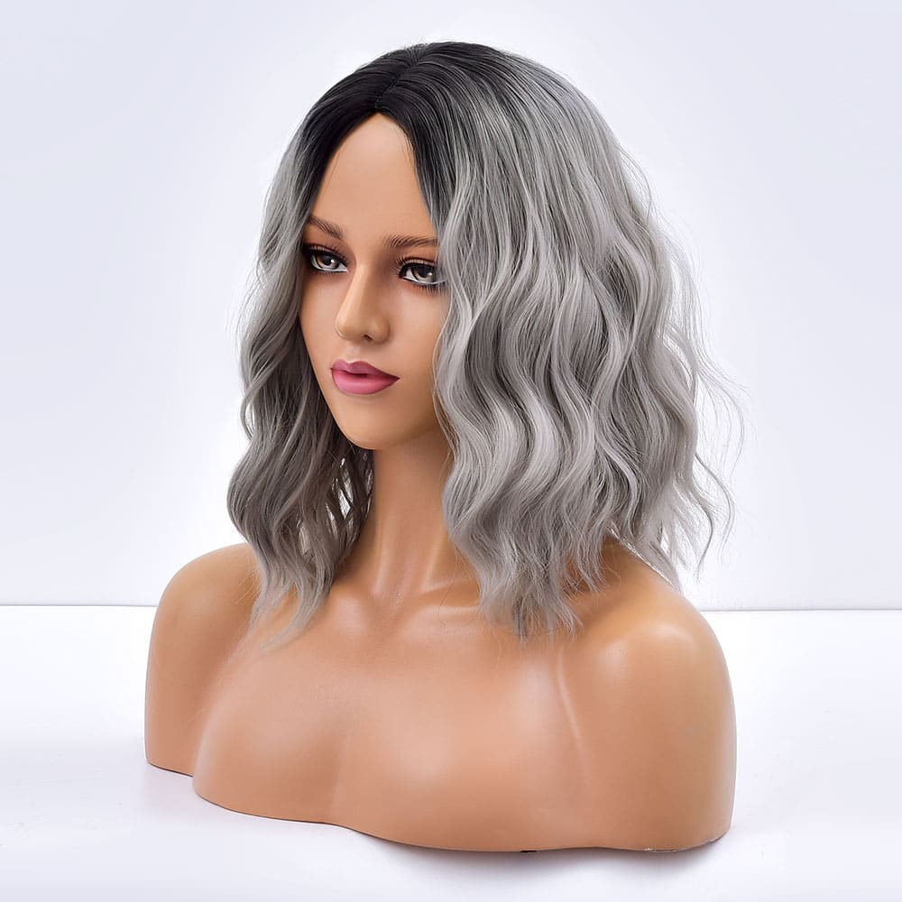 Perruque grise blanche pas chère ondulée