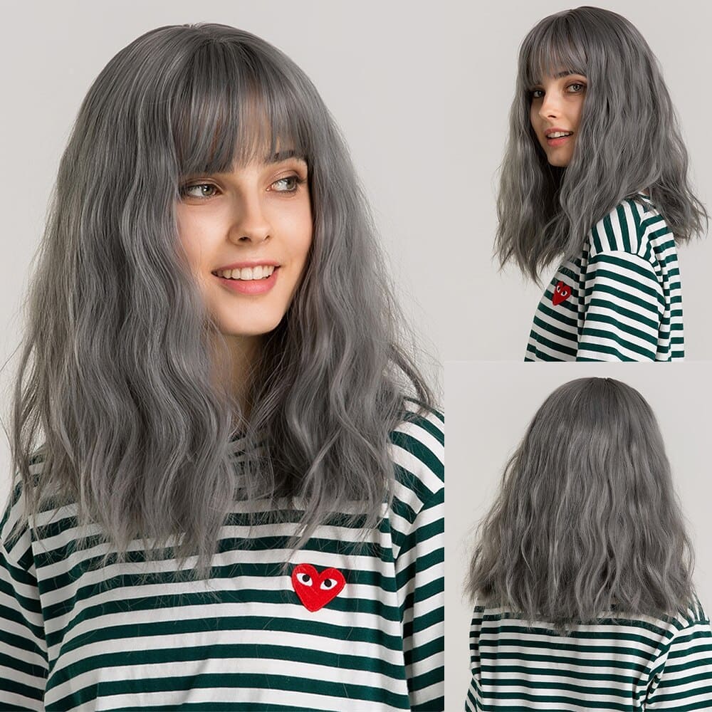 Perruque grise frange soyeux