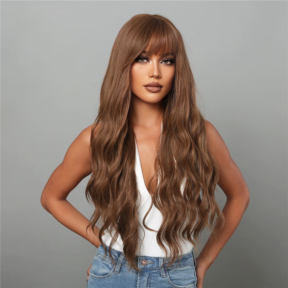 Perruque longue châtain clair boucle