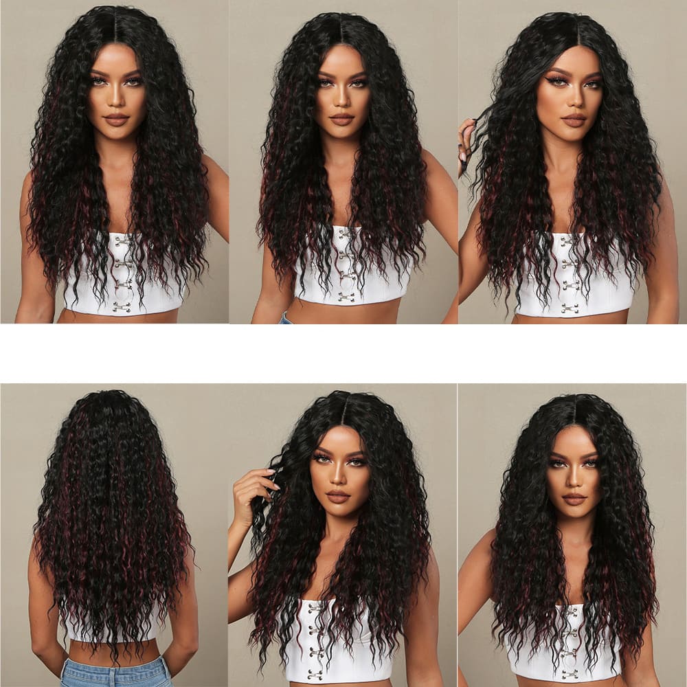 Perruque longue noire bouclée exemple