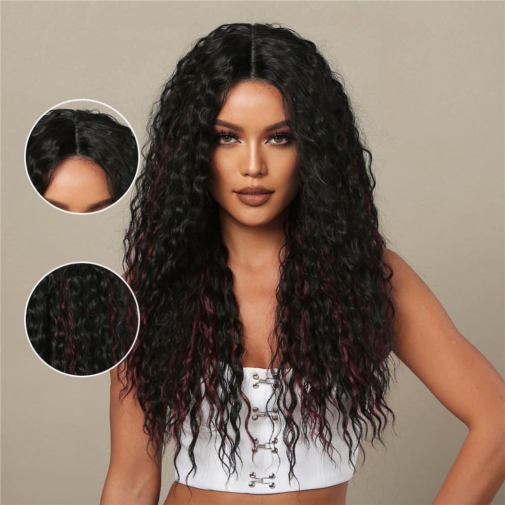 Perruque longue noire bouclée femme