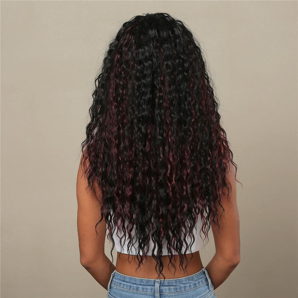 Perruque longue noire bouclée nuque