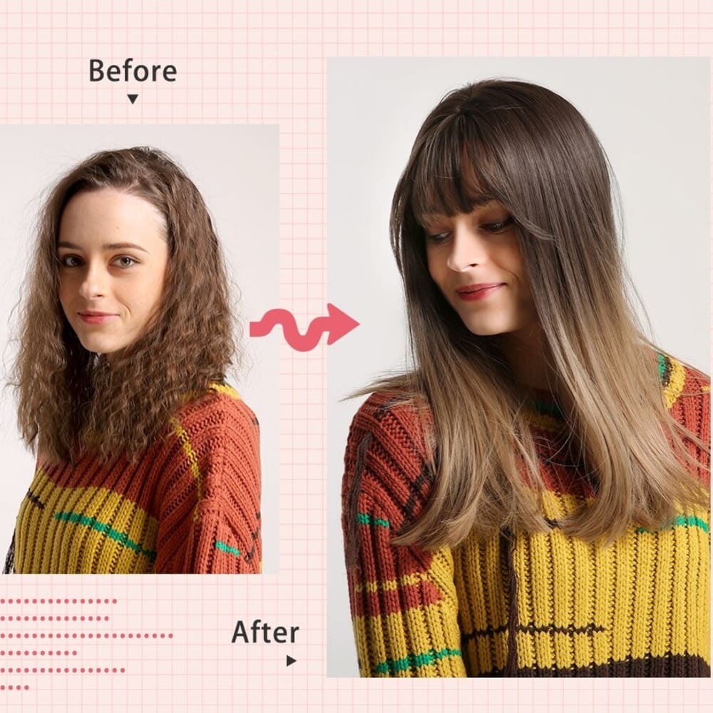 Perruque marron longue avant après