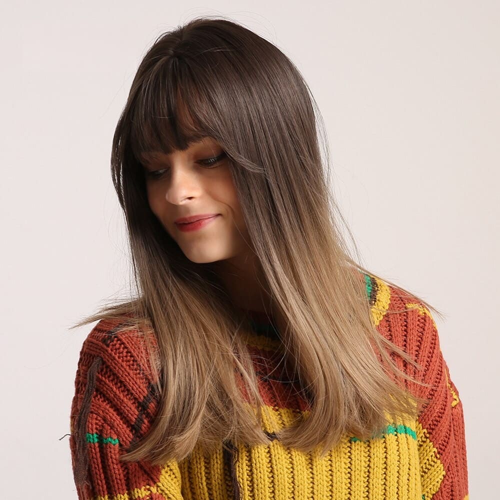 Perruque marron longue femme