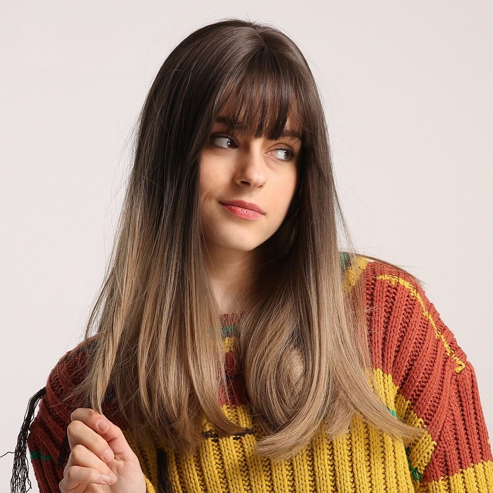 Perruque marron longue