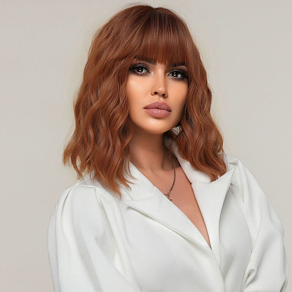 Perruque mi longue frange ondulation