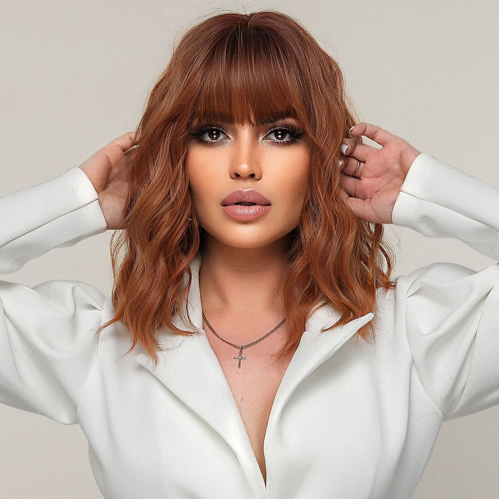 Perruque mi longue frange rousse