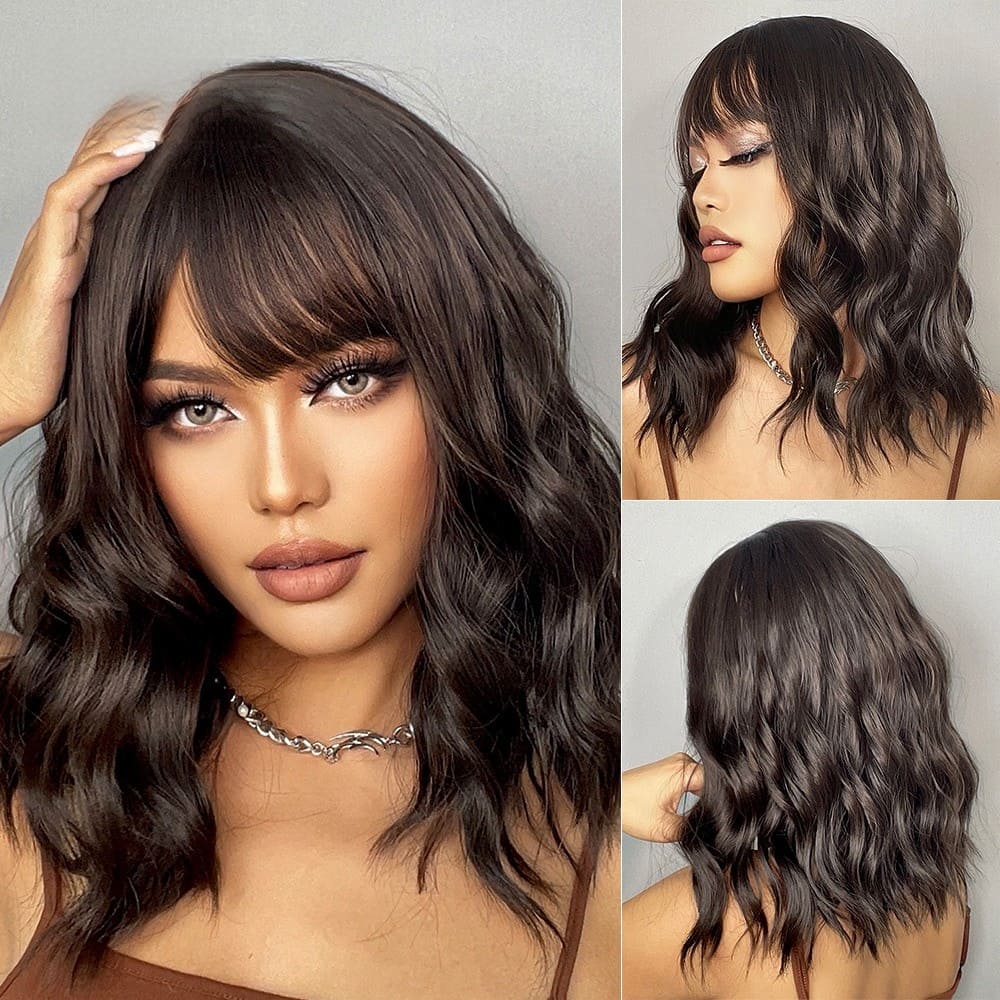 Perruque noire mi longue femme