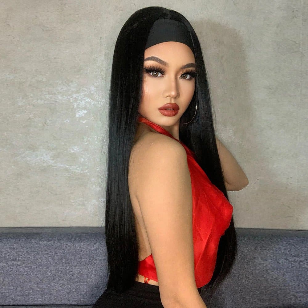 Perruque noire bandeau lisse