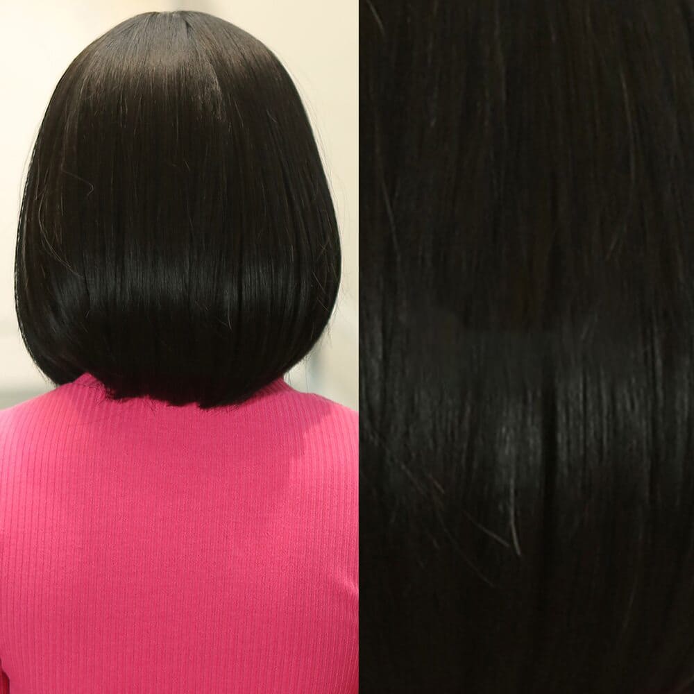 Perruque noire carré frange nuque