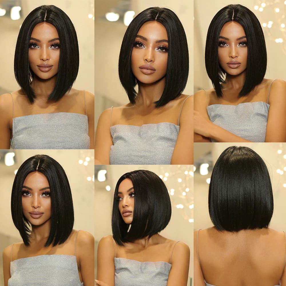 Perruque noire carré sans frange exemple