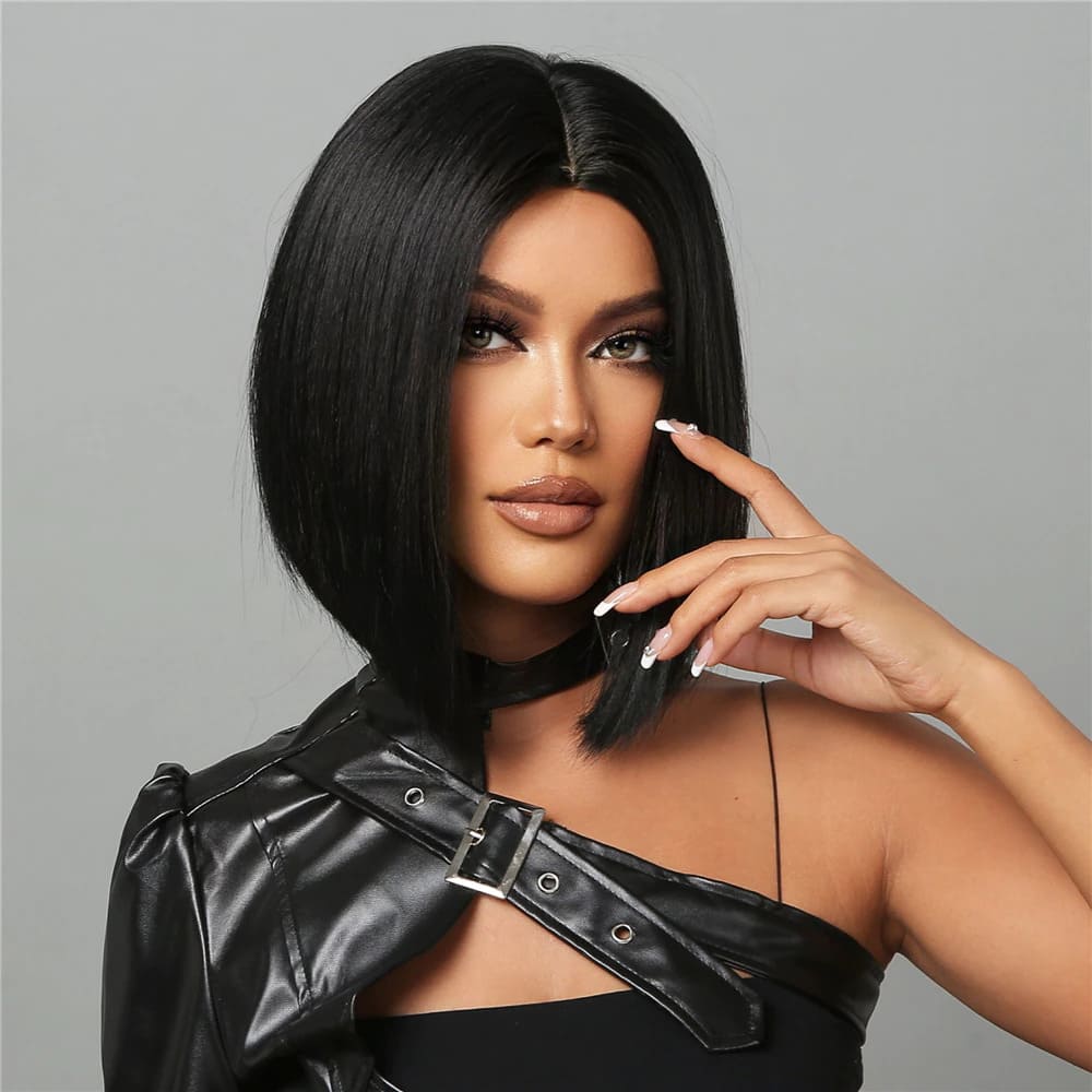 Perruque noire carré sans frange femme