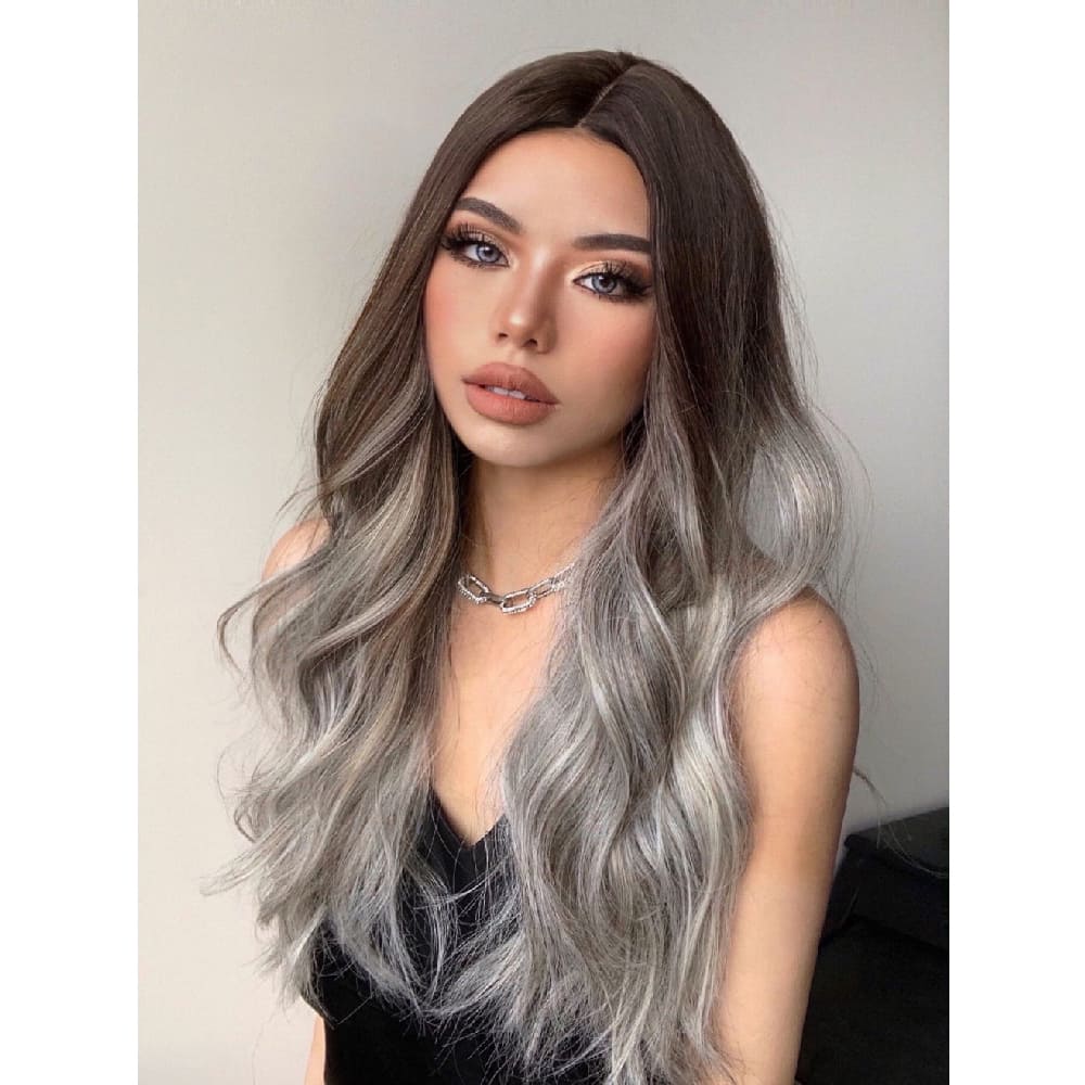 Perruque noire et grise ondulation