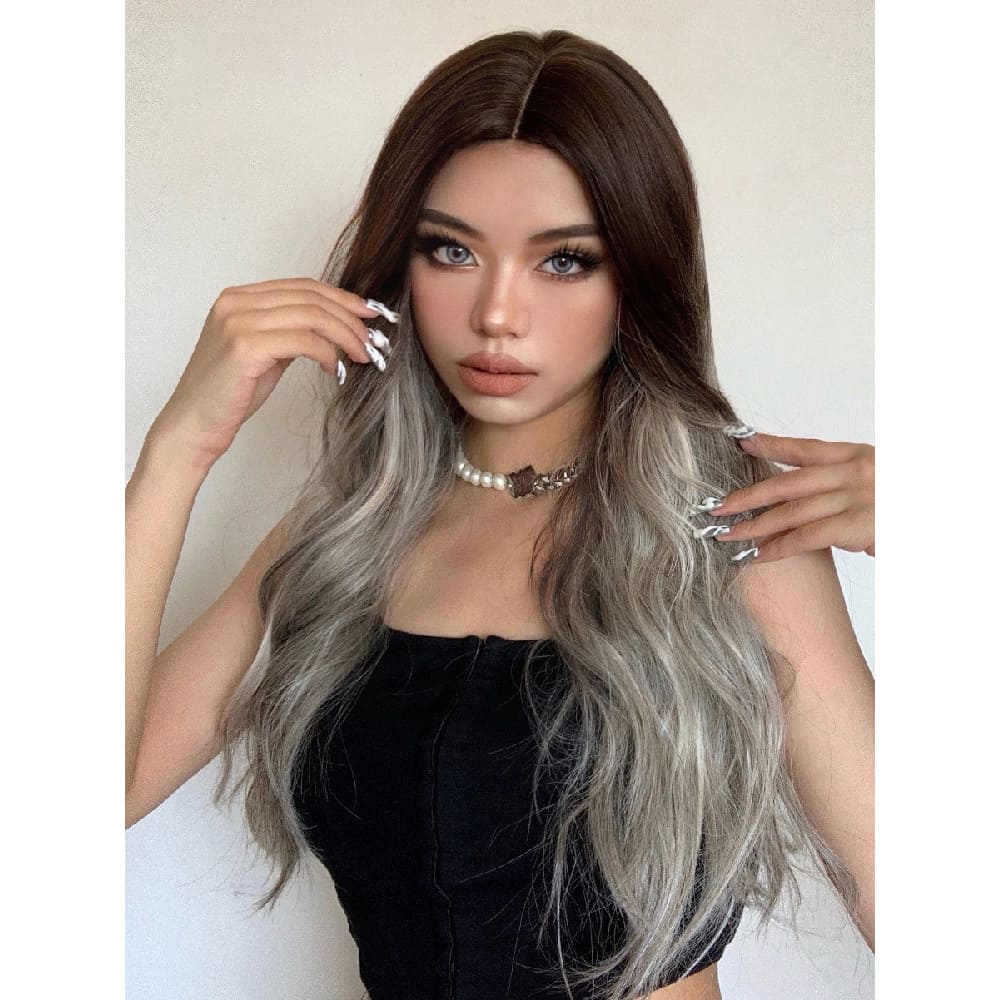 Perruque noire et grise sans frange