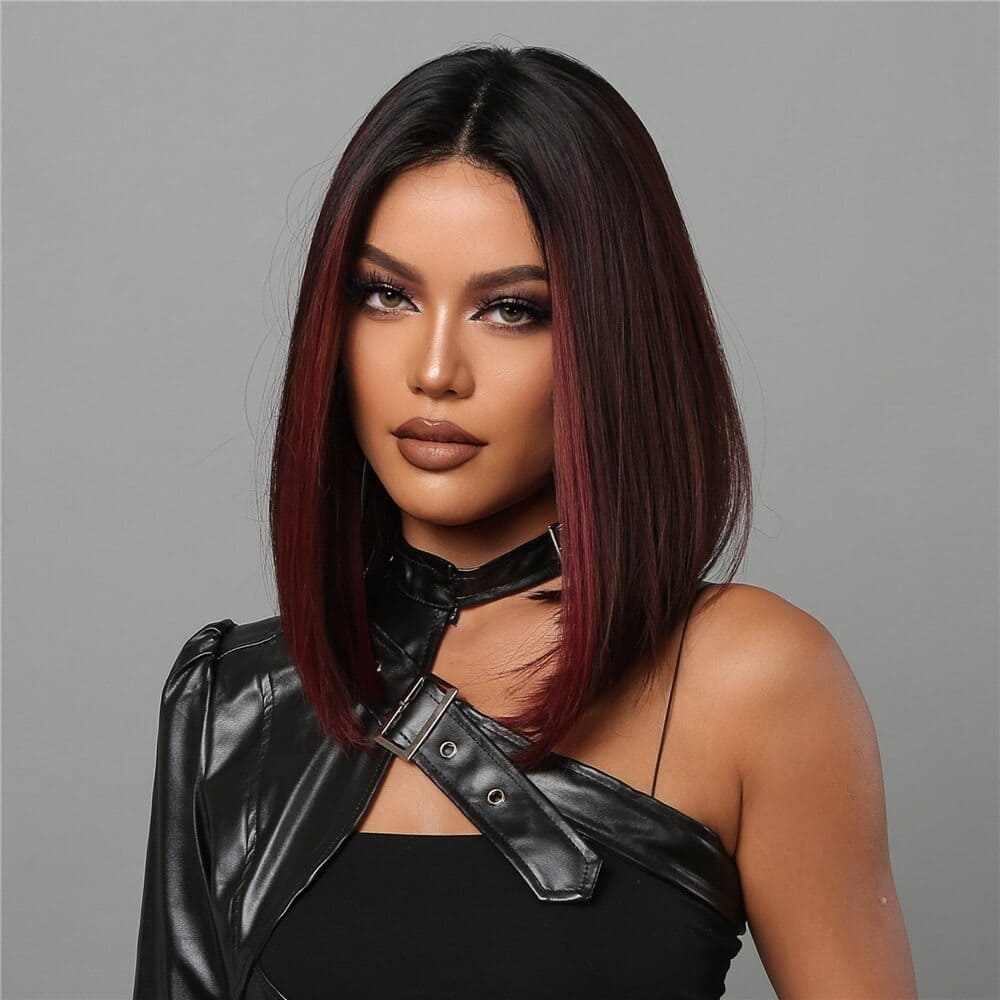 Perruque noir et rouge lisse