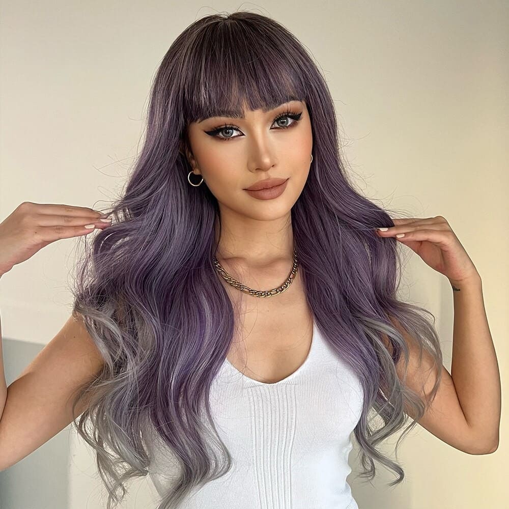 Perruque noire et violette femme