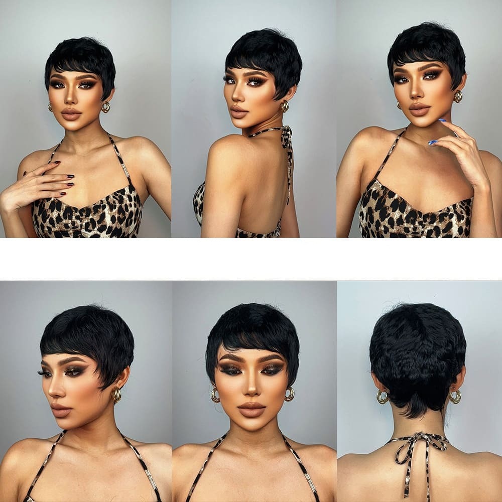 Perruque noire femme courte exemple