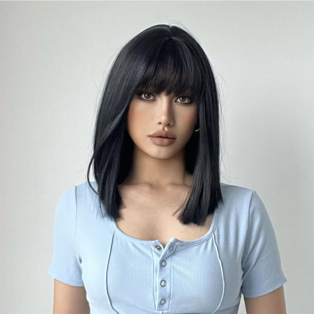 Perruque noire frange