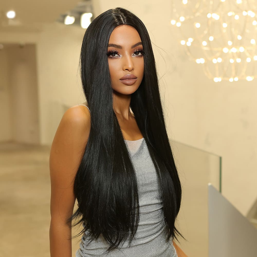 Perruque noire lisse femme
