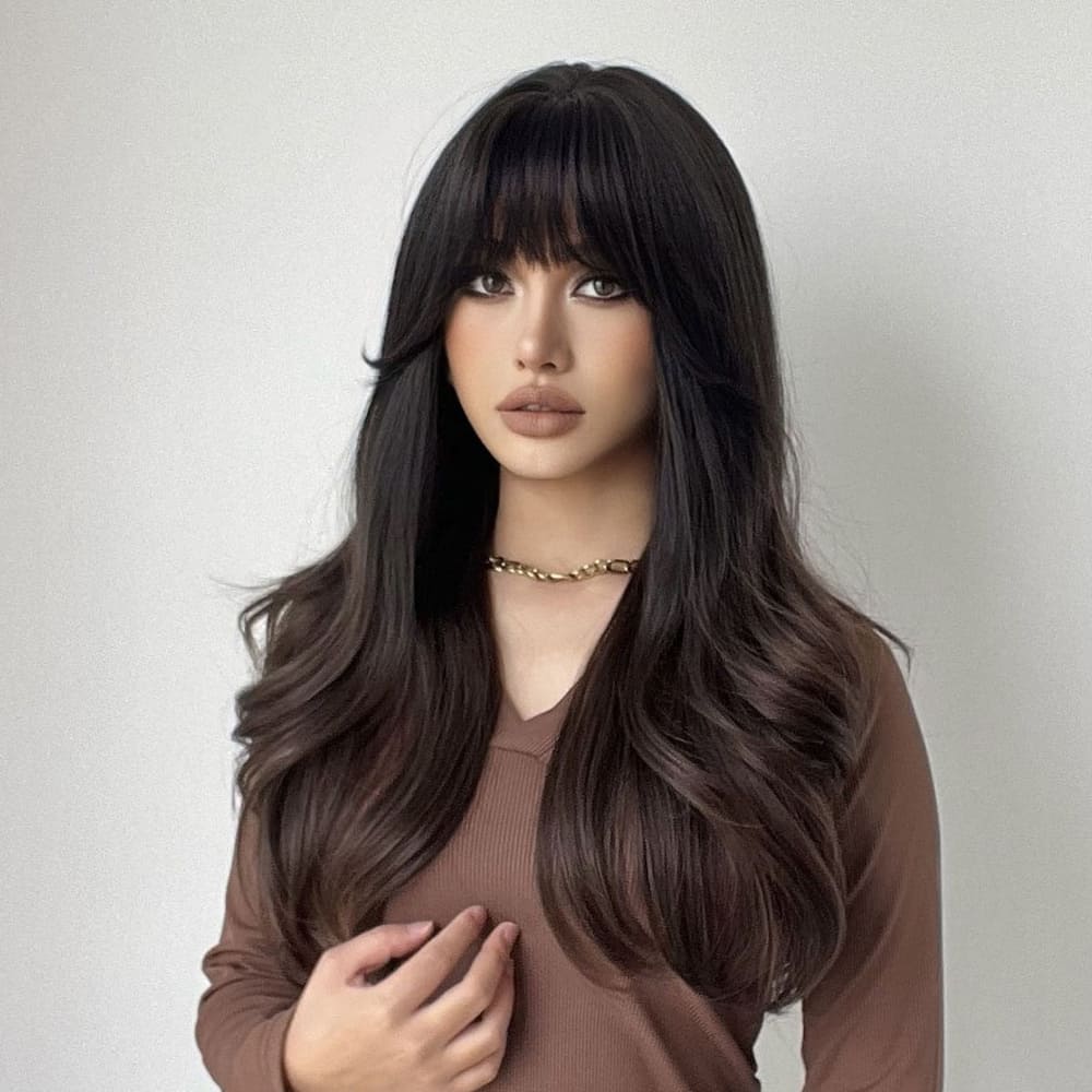 Perruque noire longue frange