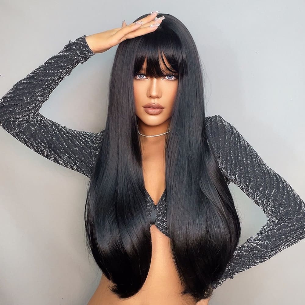 Perruque noire longue lisse sexy