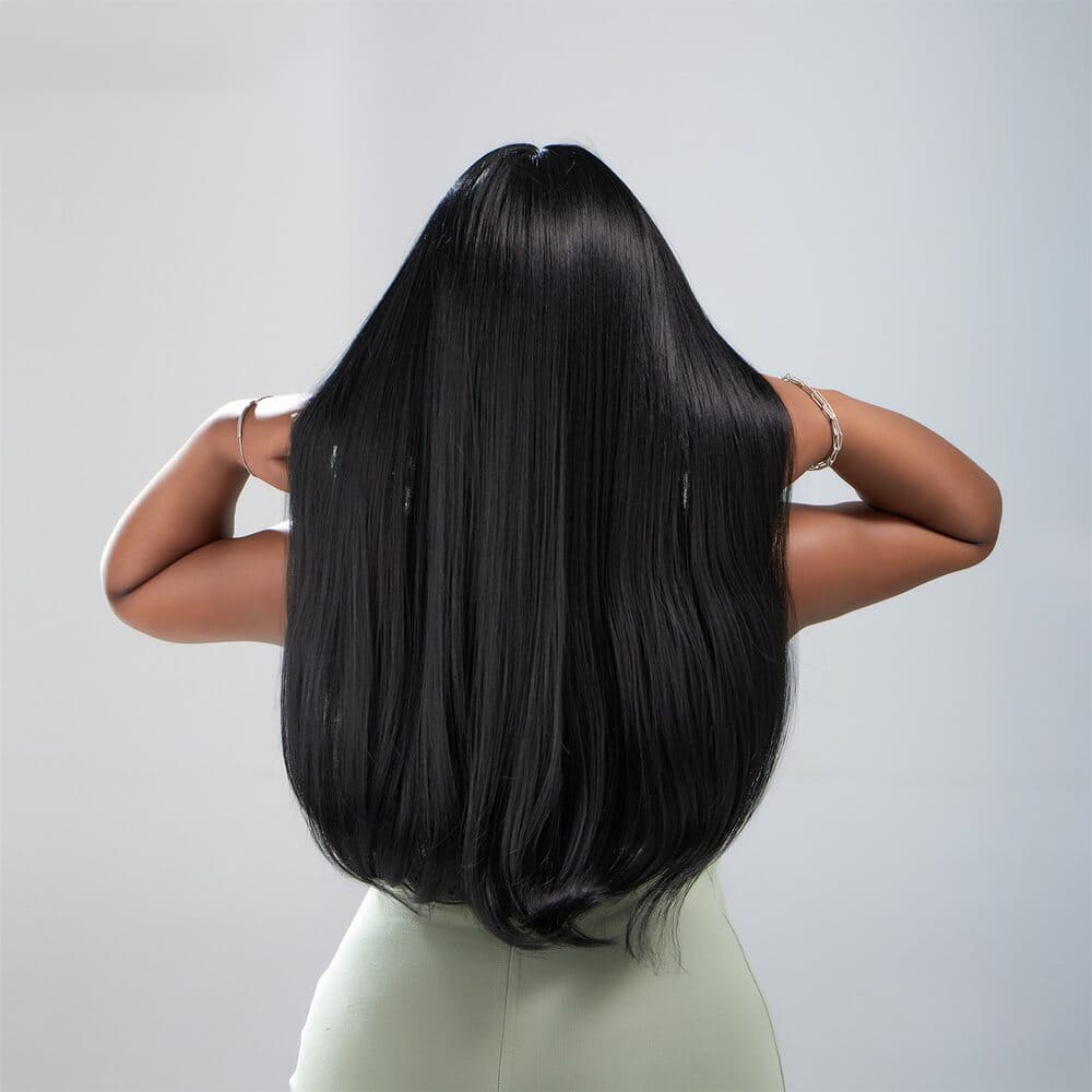 Perruque noire longue raide nuque