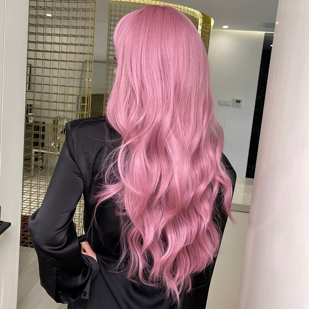 Perruque rose bonne qualité frange