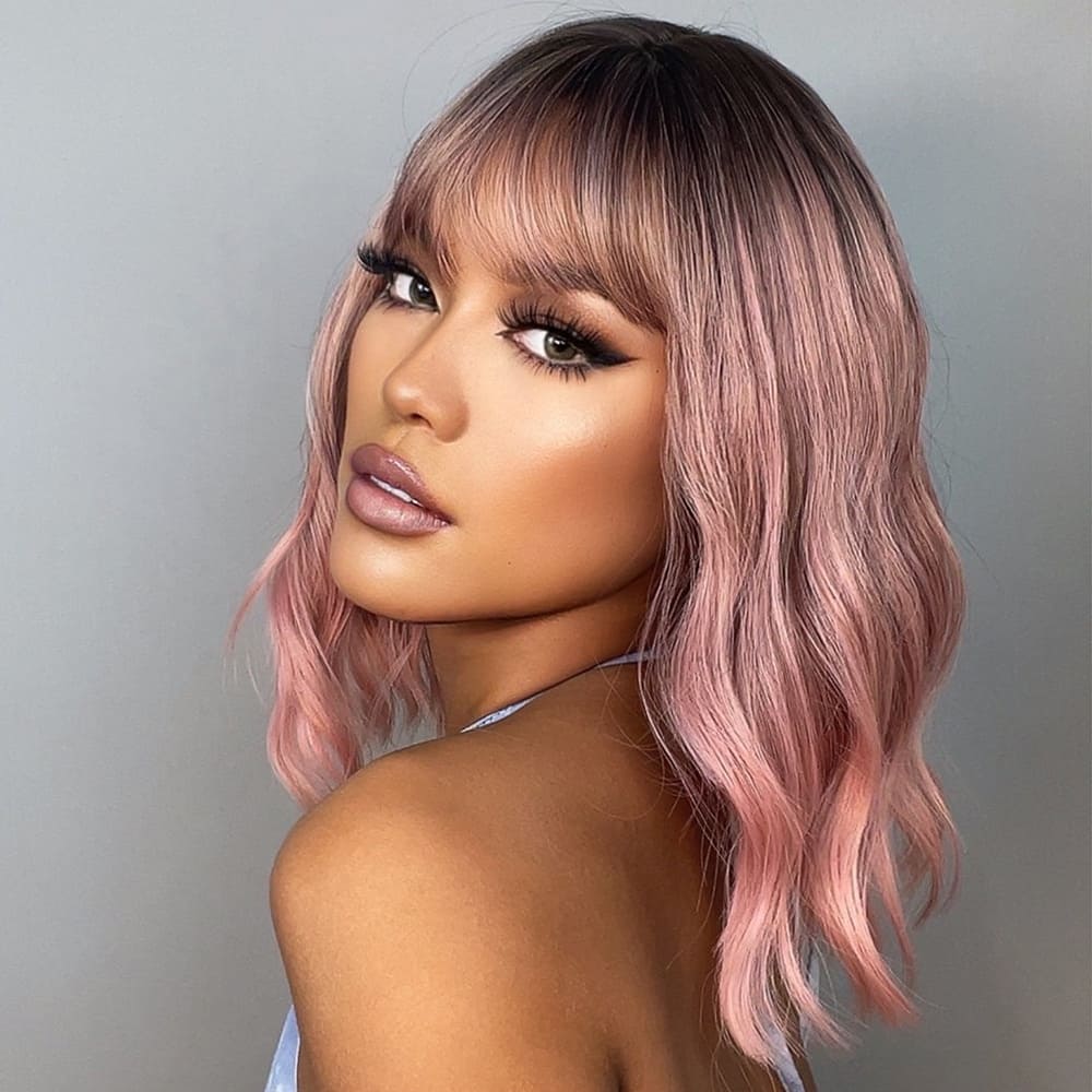 Perruque rose et noire carré