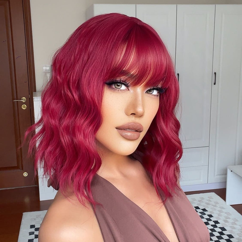 Perruque rose fuchsia ondulée