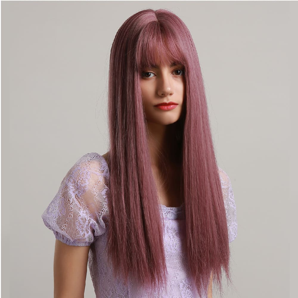 Perruque rose longue frange