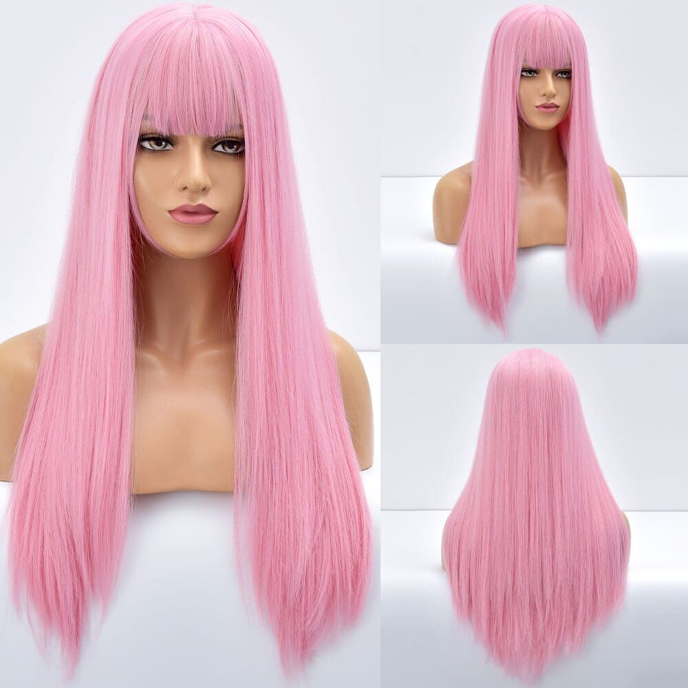 Perruque rose longue pas chère