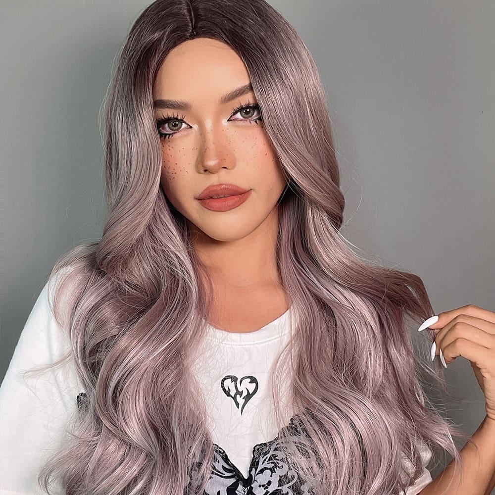 Perruque rose naturelle ondulation