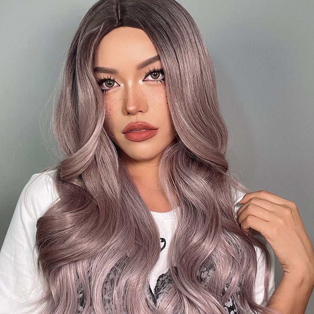 Perruque rose naturelle racine