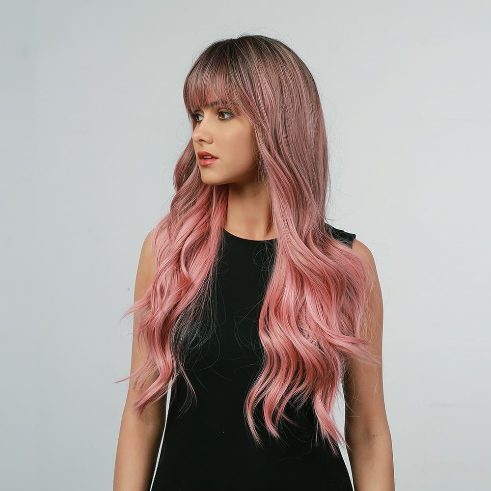 Perruque rose synthétique femme