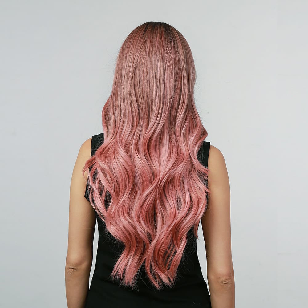 Perruque rose synthétique nuque