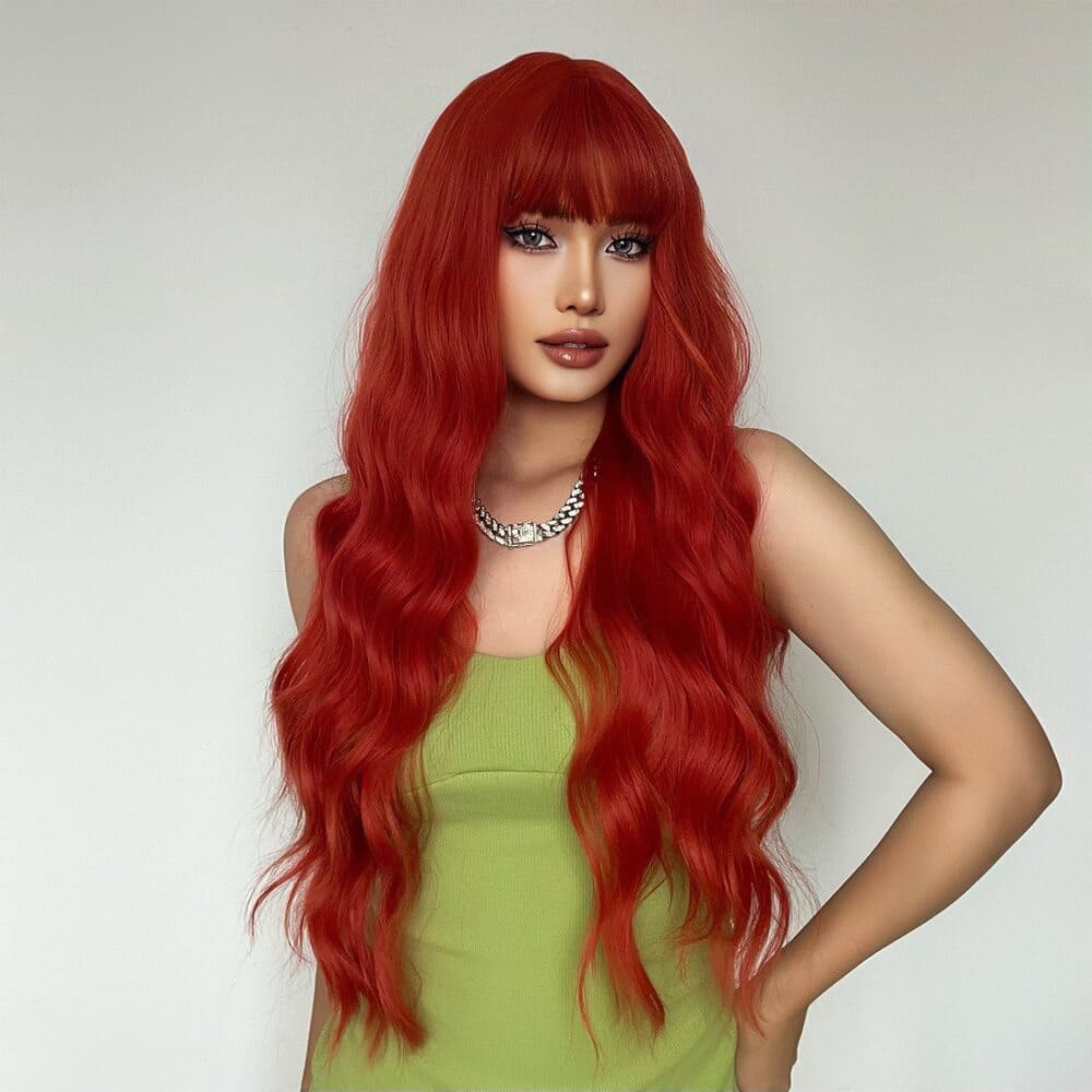 Perruque rouge bouclée femme ondulation