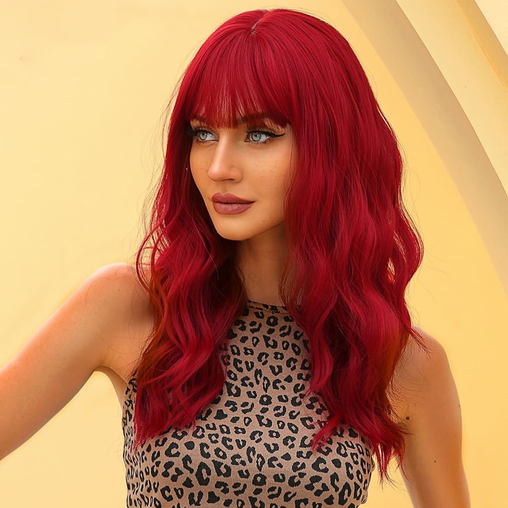 Perruque rouge cosplay frange