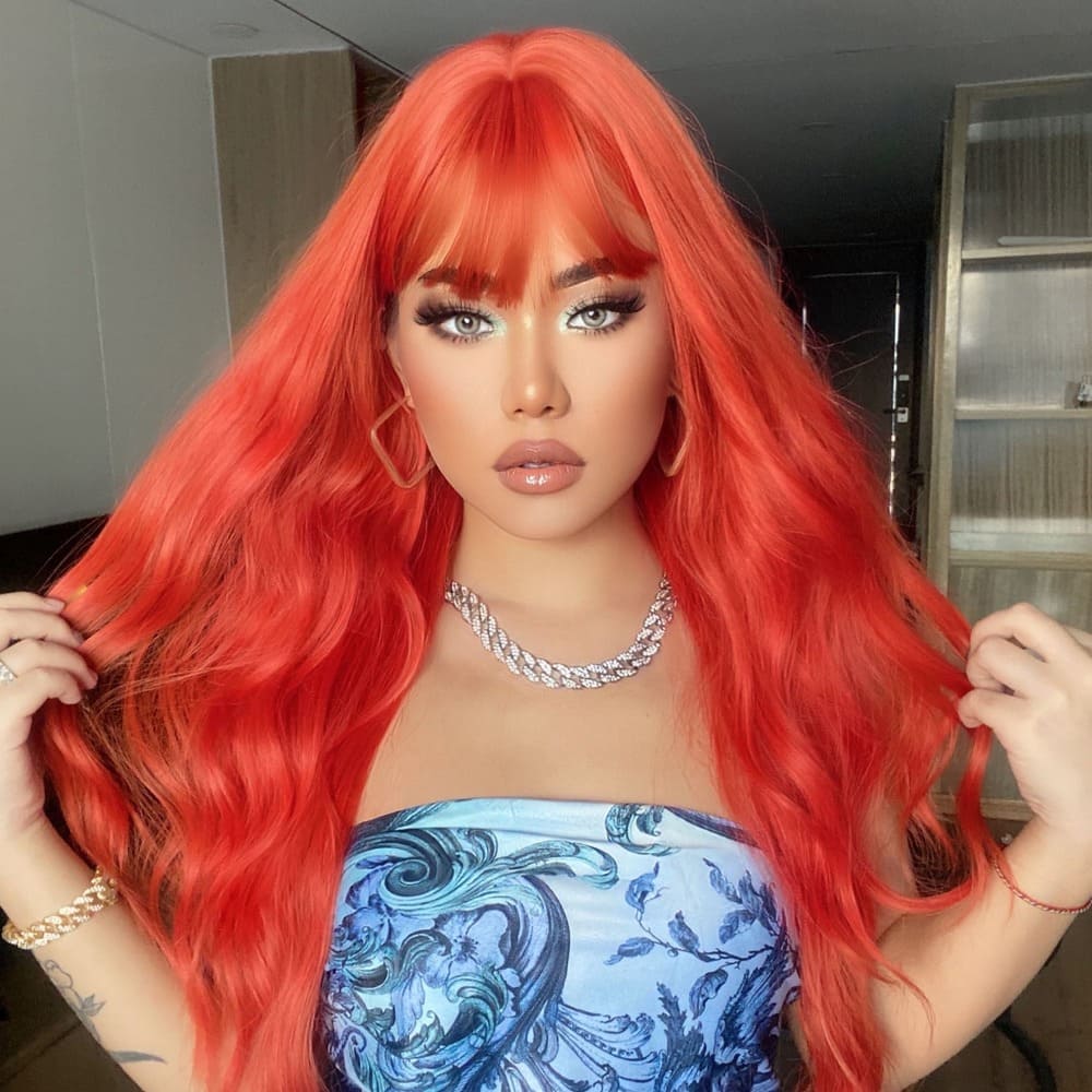 Perruque rouge fluo longue