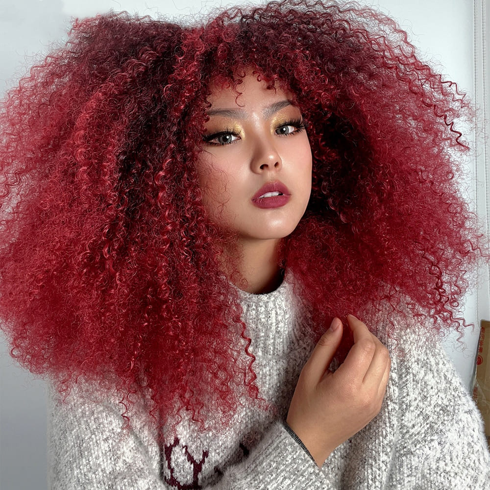 Perruque rouge frisée boucles