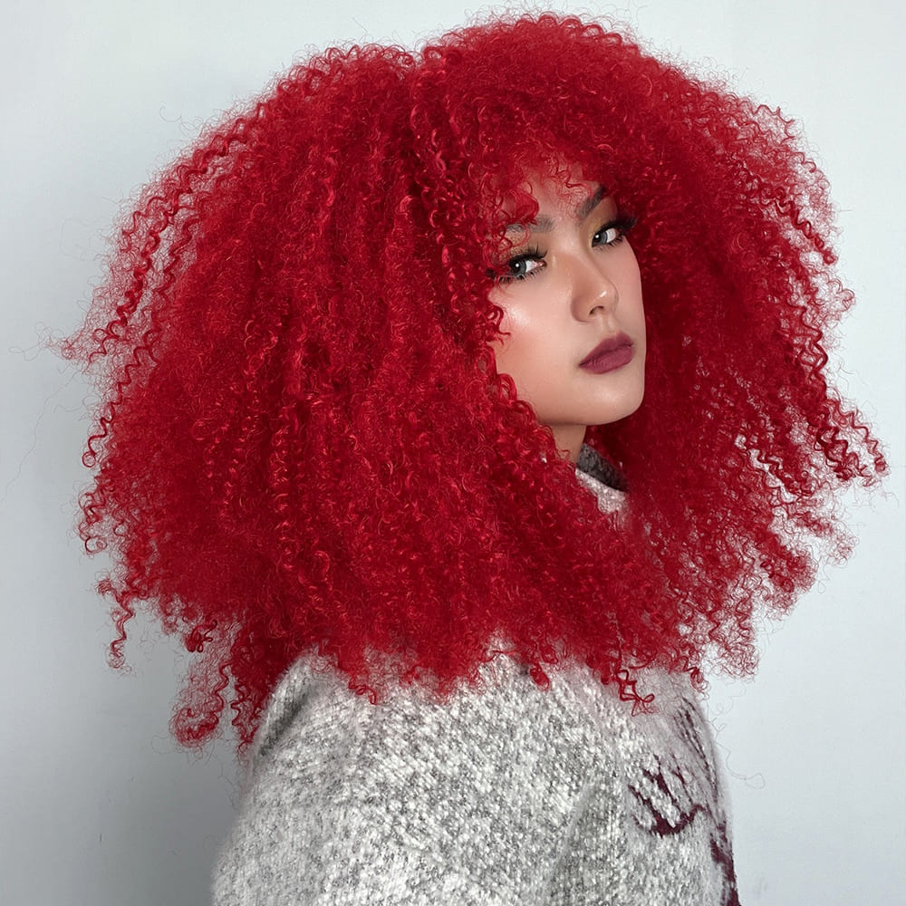 Perruque rouge frisée brillant