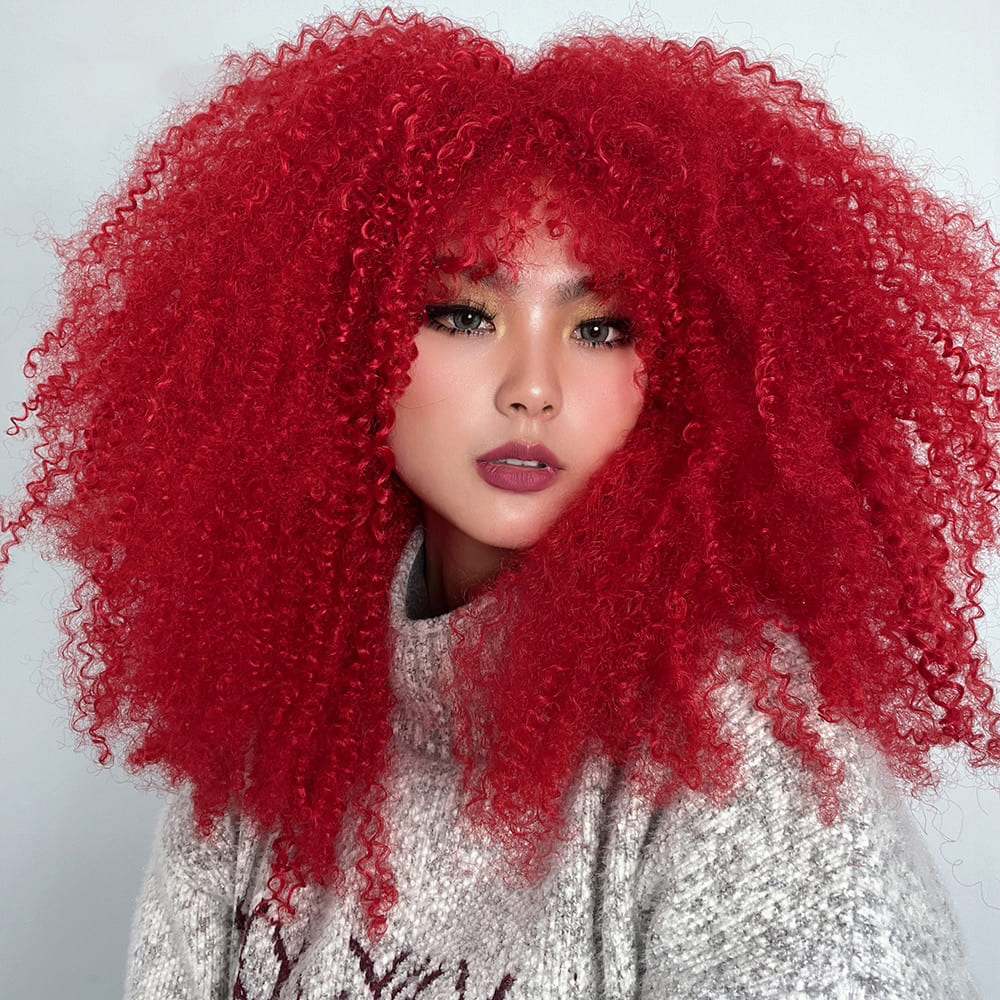 Perruque rouge frisée frange