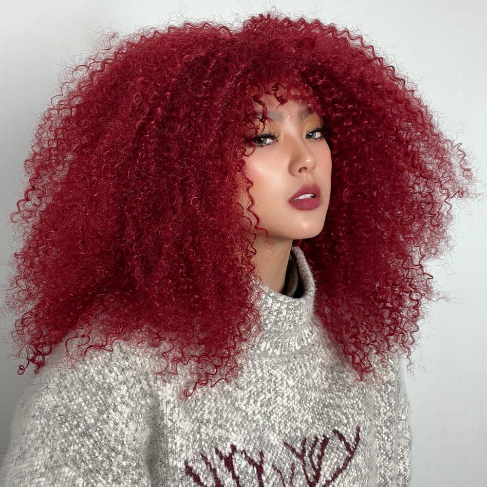 Perruque rouge frisée ondulation