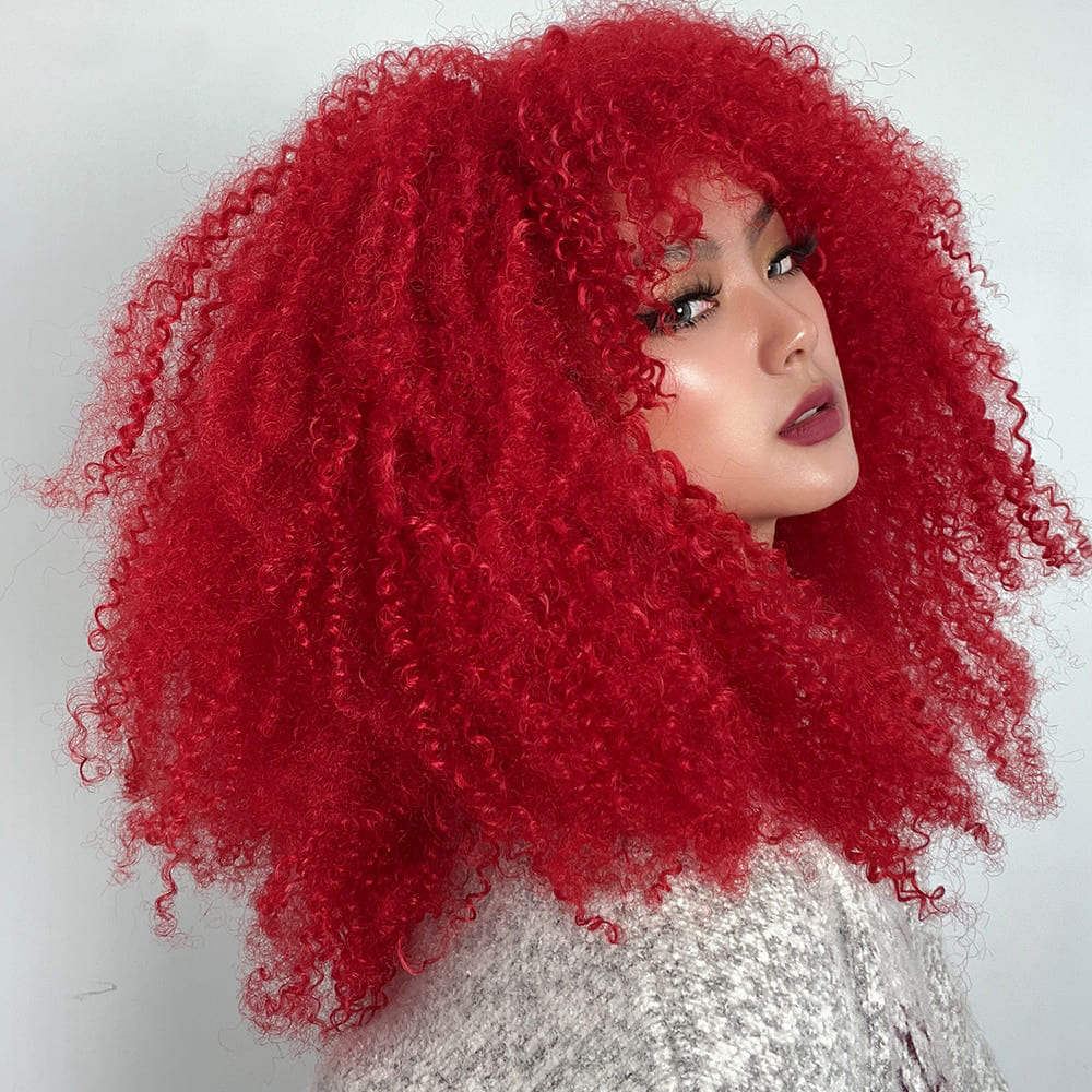 Perruque rouge frisée volumineux