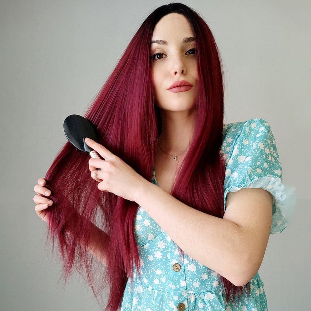 Perruque rouge longue lisse coiffure