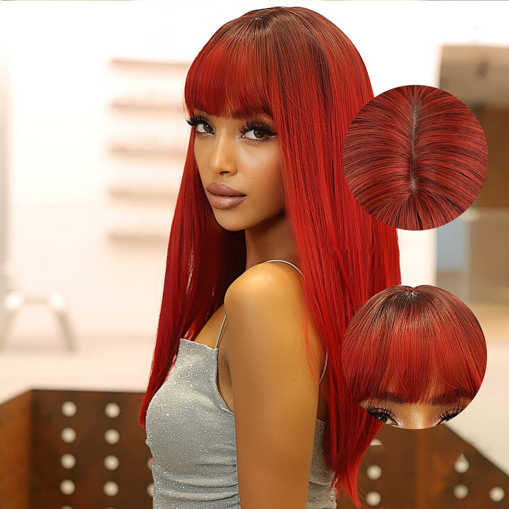 Perruque rouge vif cheveux