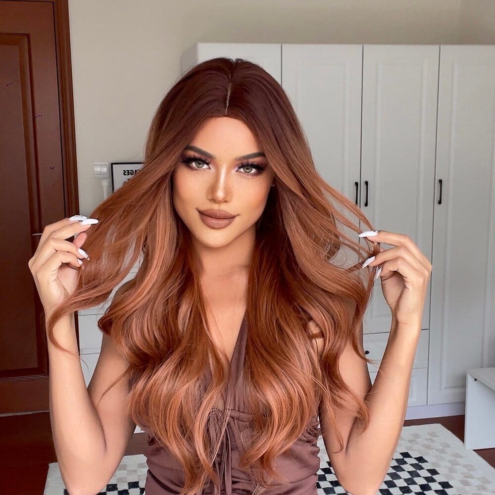 Perruque rousse bouclée longueur