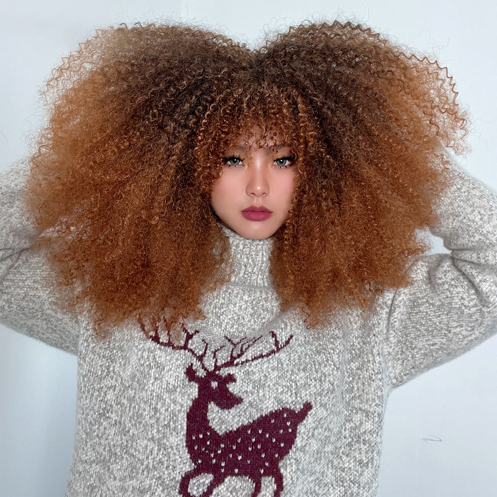 Perruque rousse frisée volumineux