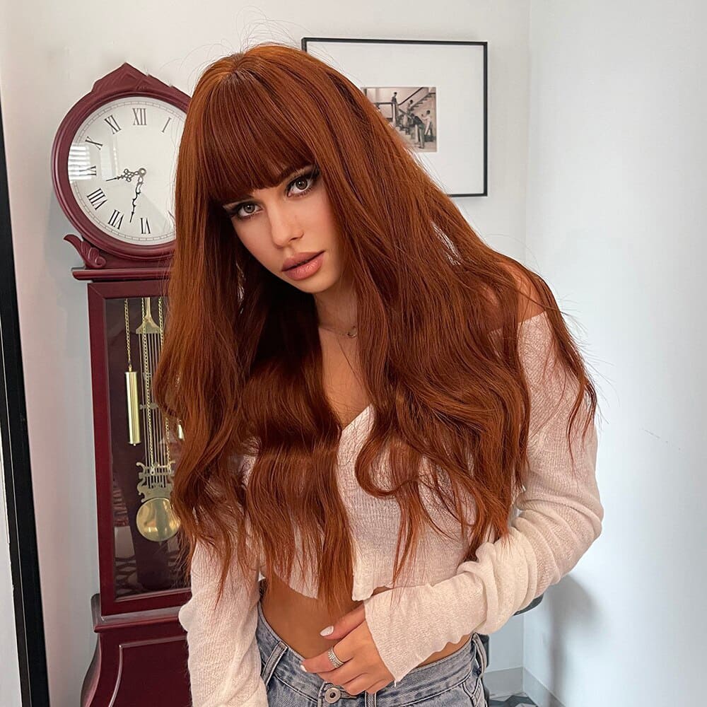 Perruque rousse longue ondulée femme
